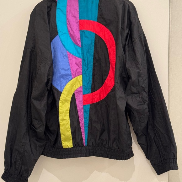 Authentic 80s vintage black windbreaker with embroidered logo jacket - Picture 4 of 5